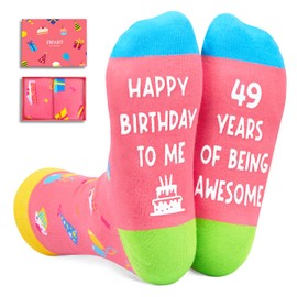 Zmart 49th Birthday Gifts for Women - Socks for 49 Year Old Her Sister Wife, Female Birthday Gift Ideas in Their 40s, Pink Socks