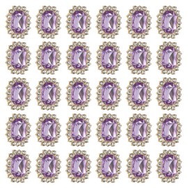 PATIKIL 30Pcs Rhinestone Embellishments, Handcraft Crystal Rhinestone Button Charms Gold Base Gems Light Purple Rhinestones for Crafting Clothing Jewelry Making