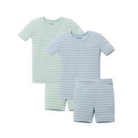 AVAUMA Toddler Pajamas 6M-10Y Stripe Pattern Baby Boys Girls Pjs Set Kids Snug fit Ribbed Sleepwear For Daily Life Style (Mint+Sky 4T) (2Pack-Short)