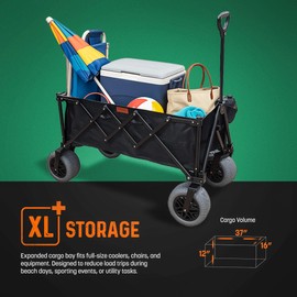 All-Terrain Beach Wagon with Big Wheels for Sand, [Extra Large] Folding Utility Cart with 9" Off-Road Tires, Heavy-Duty 300Lb Capacity (Outlander-XL, 2025 Release) Black