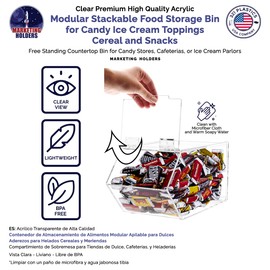 Marketing Holders Candy Bin 5” x 9" with Hinged Lid for Bakeries Convenience Stores and Retail Candy Stores Storage Nut Granola Top Opening Display Cabinet Bread Organizer