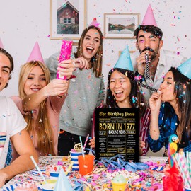 Stuff4 Gold 48th Birthday Poster Framed - Golden Born In 1977 Newspaper - Happy 48 Birthday for Men Women Retro Vintage Gifts Back In 1977, 8x10 Inch Bday Party Decor Decoration