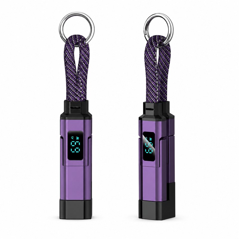 2-Pack 4-in-1 65W Keychain Charging Cables with Digital Power Display