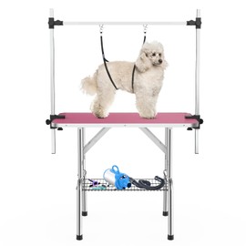APRILSOUL 36 Inch Pet Grooming Table for Small Dogs,Adjustable Height,Foldable,Anti-Slip Surface,with Arms, Nooses, Mesh Tray