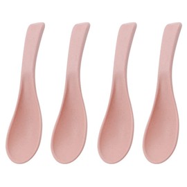 Set of 4 Wheat Straw Spoons, Reusable Soup Cereal Spoon, Unbreakable Dinner Spoon, Portable Lightweight Meal for Adults Eating, Dishwasher Safe (Pink)