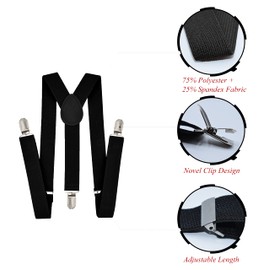 trilece Black Suspenders for Boys Kids Girls and Toddlers Baby - Adjustable Elastic 1 inch Wide Y Shape Suspender Strong Clips (6 Years to 5 Feet Tall, Black)