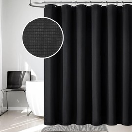 Black Waffle Shower Curtain, Bathroom Curtains with 12 Metal Grommets and Bottom Weighted, Bathtub Home Decoration Waterproof Fabric Machine Washable , Hotel Quality Dry Wet Separation, 72" x 72"