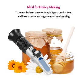 Honey Refractometer,V-Resourcing Hand Held Be'(Baume)/Brix/Water Refractometer for Honey Test,Tri-Scale (Baume:38-43°;Brix:58-92%;Water:12-27%)