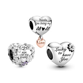 PHCLASY Thank You Mom Set Charms Compatible for Bracelets and Necklaces Jewelry Women's Mother Bead 925 Sterling Silver Dangle