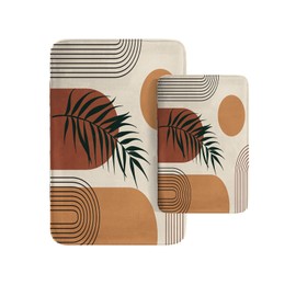 Britimes Boho Mid Century Bathroom Rug Mat Set of 2, Brown Abstract Minimalistic Arch Beige Washable Cover Floor Rug Carpets Floor Bath Mat Bathroom Decorations 16x24 and 20x32 Inches