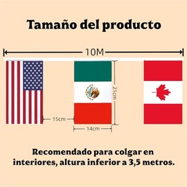 Banderas de Cuerda de 32 Países 10M, Decoraciones de Banderas de Copa del Mundo, Banderas de Mundo de 21 * 14 cm, Fútbol Bunting Banderas, Adecuada pa