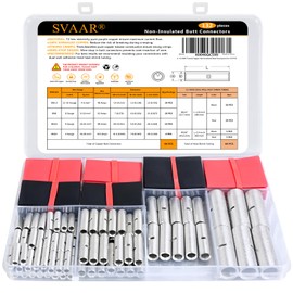 132PCS Non-Insulated Butt Connectors Kit 4/6/8/10-12 AWG Tinned Copper Heavy-Duty Crimp Splice Wire Connectors - 66PCS Seamless Barrel Uninsulated Butt Splice Connectors + 66PCS 3:1 Heat Shrink Tubing