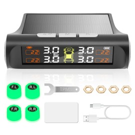 Tire Pressure Monitoring System,TPMS with 4 Luminous Tire Pressure Sensors,Solar Charging & 5 Alarm Modes,Real Time,Monitoring Tire Pressure and Temperature, Auto-Display Screens, Easy to Install