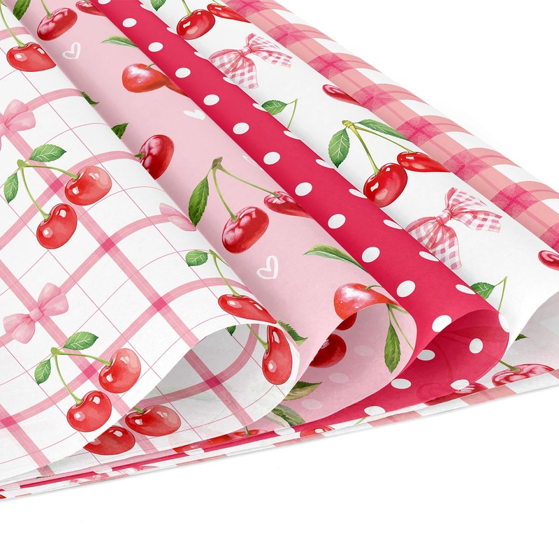 Cotrida 24 Sheets Cherry Fruit Scrapbook Paper, Pink Patterns Decorative