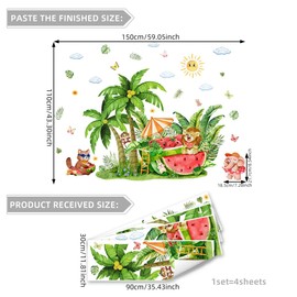 Mirabuy Tropical Summer Wall Decals, Palm Trees and Animals Watermelon Theme Wall Stickers for Summer Party Decorations Kids Room Wall Decor