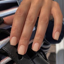 KXAMELIE Nude Glossy Short Square False Nails, 24Pcs (1 Set) - ABS Material, Press-On, Non-Toxic, Long Wearing