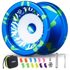 MAGICYOYO V6S LOCUS Professional YoYo - Dual Mode Responsive/Unresponsive Trick Yoyo for All Skill Levels (Kids to Advanced) with Fingerspin Design, 12 Extra Strings & Accessories Kit (Blue Green)
