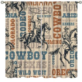 Wild West Curtains Retro Rustic Farmhouse Western Cowboy Horse Printed Blackout Rod Pocket Window Treatments for Bedroom Living Room Set 2 Panels,42x45 Inches