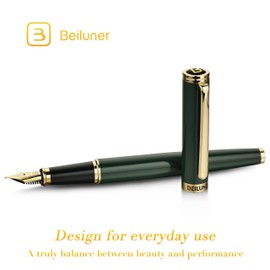 BEILUNER British Racing Green Fountain Pen,Stunning Luxury Pens with 24K Gold Accents, Gorgeous 24K Gilded Nib(Medium), Ink Converter, Pen Gift for Men&Women-Elegant, Reliable,Fancy for Writing