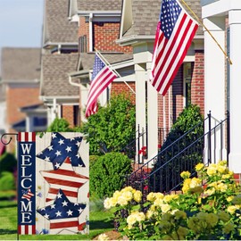 4th of July Double Sided Burlap Garden Flag - 12x18 Inch Patriotic Yard Decor Outside Yard and Garden Decor, All-Weather Outdoor Decoration for Independence Day, Memorial Day, Labor Day