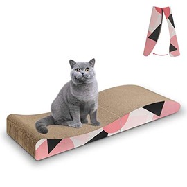 MSBC Cat Scratcher Carboard Pad Long Curved Foldable 34"x10", Wide Kitty Cat Scratching Pad Recycle Corrugate Scratcher Cat Scratch Lounge Long Lasting Reversible
