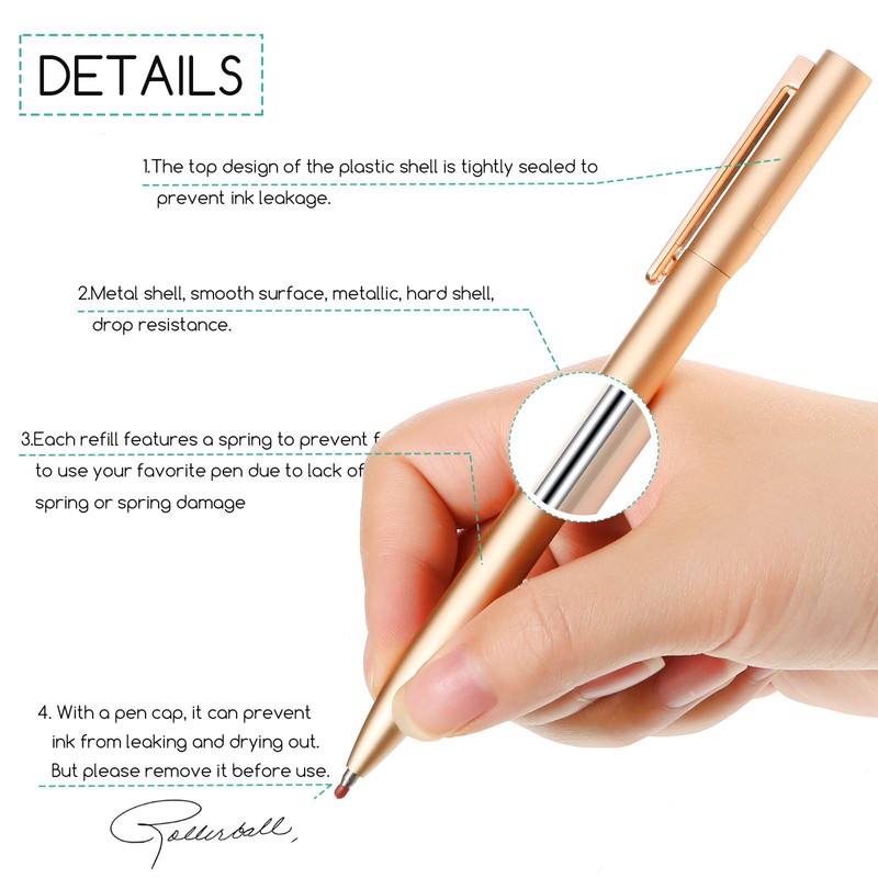 Zonon 5 Pieces Replaceable Metal Ballpoint Pen Refills With Spring