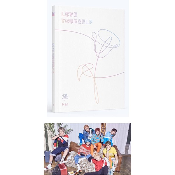 Big Hit Entertainment BTS Love Yourself Her 5th Mini Album [V Version] CD + Poster + Photobook + Photocard + Mini Book + Sticker Pack + (Extra BTS 6 Photocards + 1 Double-Sided Photocard + Logo