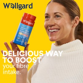 Vegan High Fibre Gummies Wellgard – High Strength Fibre Gummy Vitamins B₆, B₁₂, Biotin, and Folic Acid, Strawberry Flavour, UK Formulated