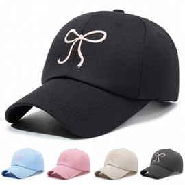 Kunyeah Bow Baseball Cap for Women Girls Sun Hat Ajustable Trucker Cap Cute Wide Brim hat (UK, Alpha, One Size, Standard, Black)