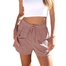 Dokotoo Pantalones cortos casuales para mujer 2023 con cordón en la cintura, bolsillos delanteros, cómodos pantalones cortos elásticos de verano con bolsillos, S-XL, Rosado, S