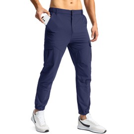 Pinkbomb - Pantalones cargo de senderismo para hombre con 7 bolsillos, ajuste ajustado, elásticos, pantalones de trabajo para golf, Azul marino, X-Small