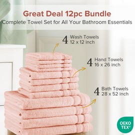Comfort Spaces Towel Set for Bathroom 12 Piece Luxury Bath Towel Set 4 Hand Towel for Bathroom 4 Washcloth 4 Large Bath Pink Towel Sets 100% Cotton Quick Dry Towel Zero Twist Soft Lightweight Blush