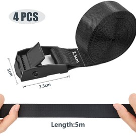 Newthinking 4 Pack Tie Down Straps, Heavy Duty Lashing Straps Tensioning Belts with Adjustable Cam Buckle for Car Luggage and Garden Tent Bundled Fixed, 2.5CM*5M