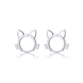 Dainty Cat Small Hoop Earrings for Women Girls 925 Sterling Silver Cute Animal Pet Ears Cartilage Tragus Earrings Tiny Round Huggie Hoops Statement Earrings Fashion Minimalist Jewelry (Silvery)