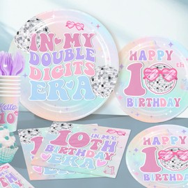 Yingoto Yingoto 169pcs 10th Birthday Decorations for Girl, Double Digits Birthday Girl 300gsm Thickened Plates and 2 Tablecloths for Parties and Gatherings In My Double Digits Era Tableware Set Serves 25