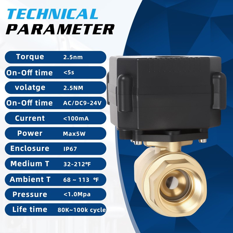movafaFH 3/4'' Brass Motorized Ball Valve,2 Wire Reverse Polarity Electric