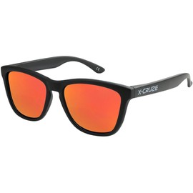 X-Cruze X0 Unisex Nerd Sunglasses, Polarised Retro Vintage Style, Set of 3 or Individual - Frame: Black Matt Lw Lens: Orange Red Mirrored