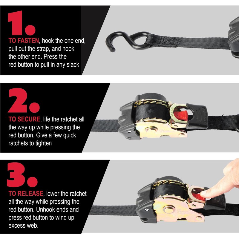 Erickson Pro Series 2in x 10ft Black Retractable Ratcheting Tie-Down