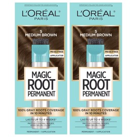L'Oreal Paris Magic Root Rescue - Kit de coloración de cabello de raíz de 10 minutos, color permanente para el cabello con aplicador de precisión rápida, cobertura 100% de gris, 5 marrón medio, 2 unidades