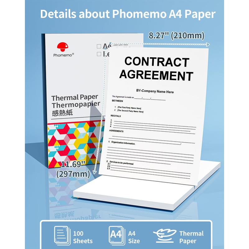 Phomemo A4 Printer Paper, White Thermal Paper Compatible with Phomemo