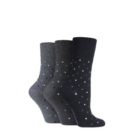 SockShop Gentle Grip Ladies Floral Spotted Patterned and Striped Honeycomb Top Cotton Socks in a Multipack of 3 Assorted Colours Size 4-8 (4-8, Black)