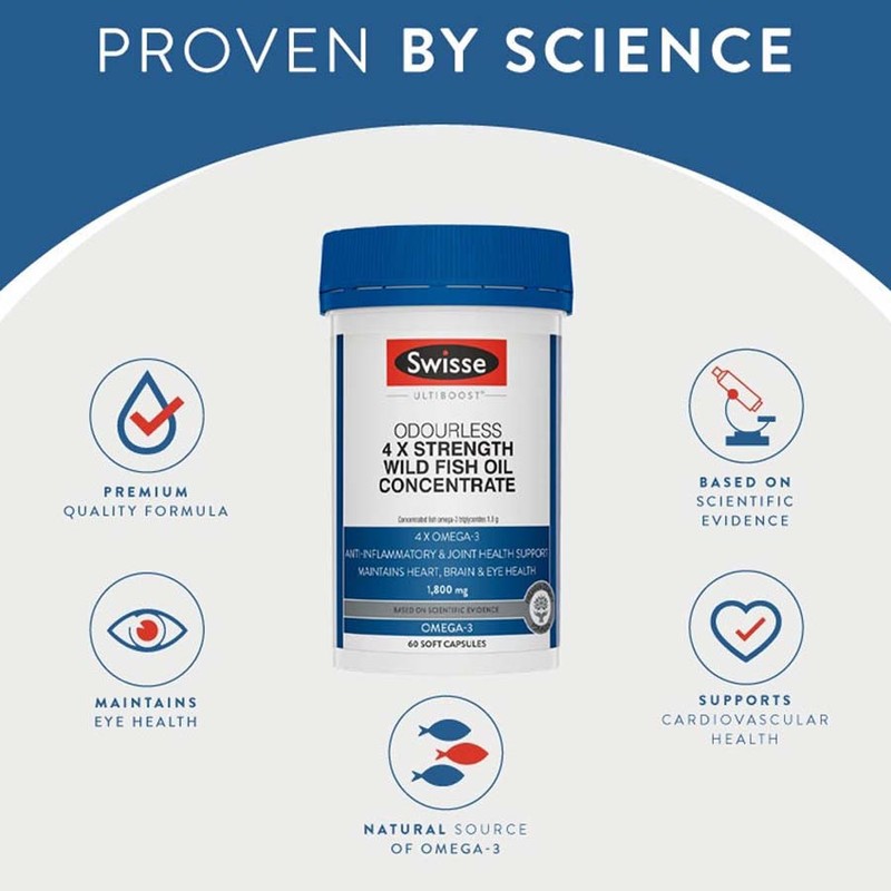Swisse-Odourless 4x Strength Wild Fish Oil Concentrate 60 Capsules