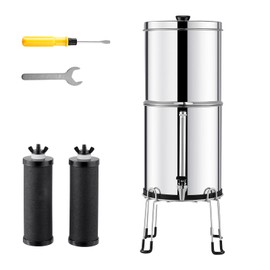 Happybuy Gravity-fed Water Filter System, 2.25G 304 Stainless-Steel Countertop System, Water Filtration System, Reduces Lead and up to 99% of Chlorine, with 2 Carbon Filters