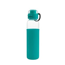 SOMA 17-ounce Glass Water Bottle with Silicone Sleeve and Sport Cap, Bottle with Sport Cap, Aqua