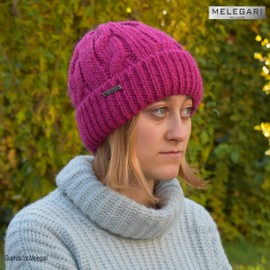 Melegari Gorizia Knitted Hat with Cuff, Wool and Alpaca, Cable Knit, Women/Men, yellow