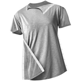 Post Shoulder Surgery Shirts Recovery Tear Away Short Sleeve Full Open Side Snap- Men's - Women's - Unisex Sizing (Medium, Light Grey)