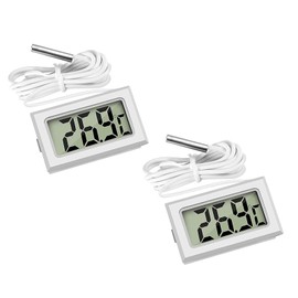 Samcos LCD Digital Thermometer, Temperature Monitor, Waterproof Temperature Probe, Refrigerator, Fish Tank, Reptile, Aquarium, Cultivation, Small, Easy and Convenient, Set of 2 (White)