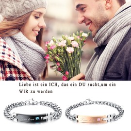 OIDEA Couple Bracelet Stainless Steel Curb Chain Bracelet with Engraving, Gold Rose Gold Silver Bangle Couple Bangle Partner Bracelets Jewellery Gift for Lovers Women Men Couples Valentine's Day,