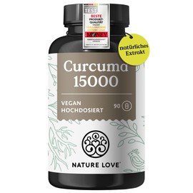 Nature Love NATURE LOVE® Curcuma 15000 15000mg - 9 Monate Reichweite - hochdosiert 95% Curcumin pro Kapsel - mit schwarzem Pfeffer - vegan, laborgeprüft & in Deutschland produziert