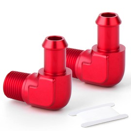 GASHER 2PCS 3/8" NPT Male to 1/2" Barb 90 Degree Hose Fitting Fuel Line Adapter Aluminum Alloy Red Anodized